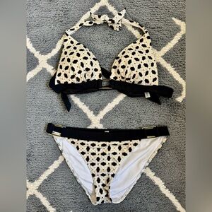 Victoria’s Secret Black and Cream Halter Top Bikini Set